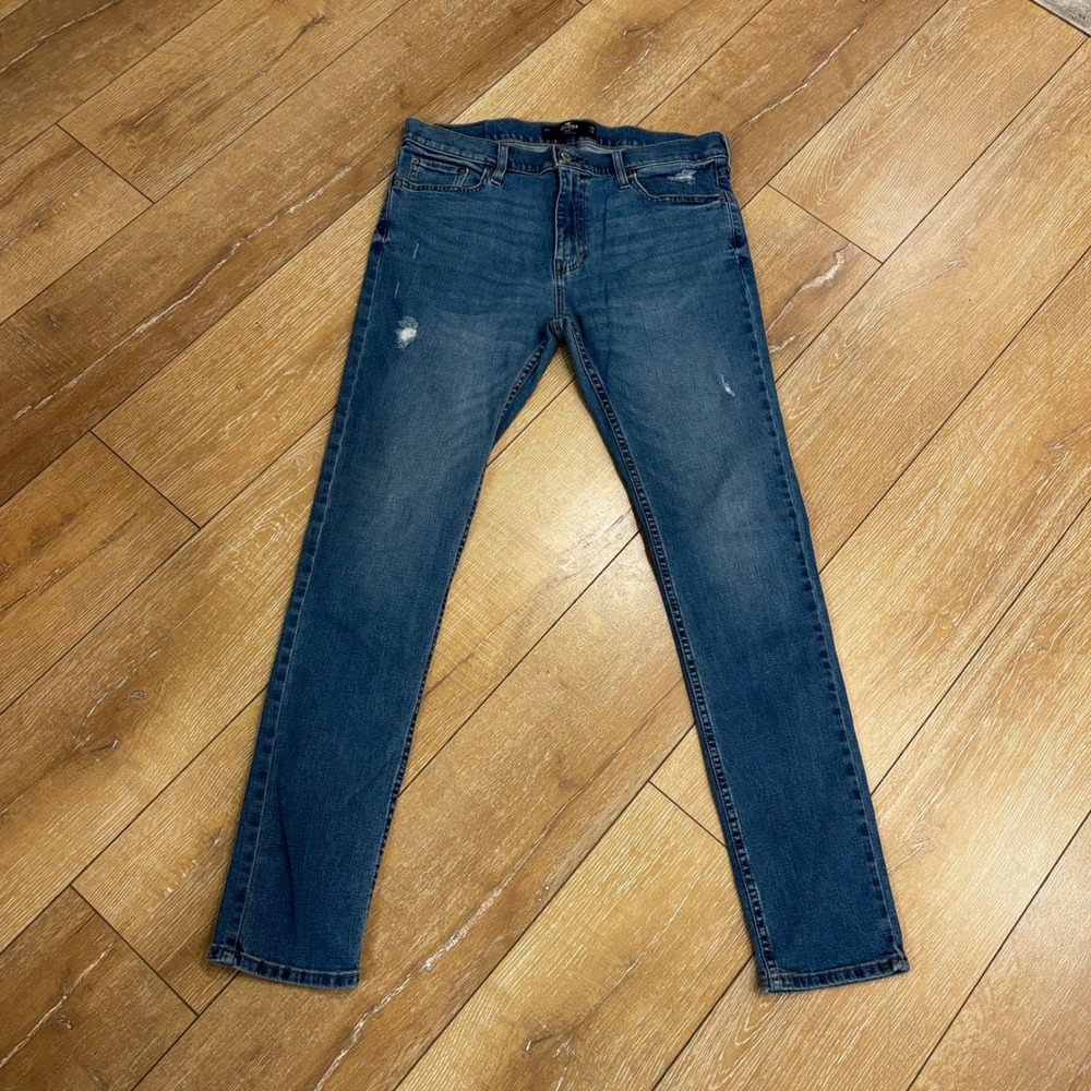 Hollister Epic Flex Skinny Jeans Mens 34x34 Medium Wash Distressed Denim